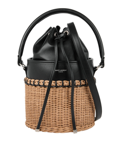 Bahia Bucket Bag, Leather, Wicker, Black, E, S, 4*